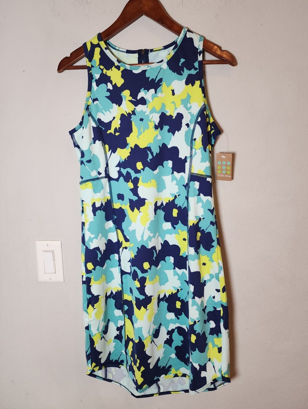 NWT Title Nine Buttah Pieced Dress Pocket Sleeveless Blue Green Size Small